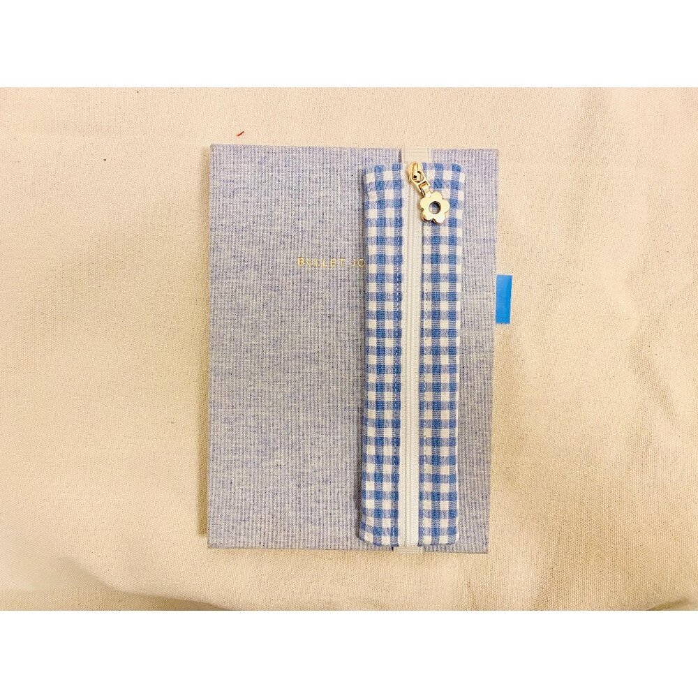 Gingham Elastic Pen Holder Bookmark: Attachable Journal Pouch